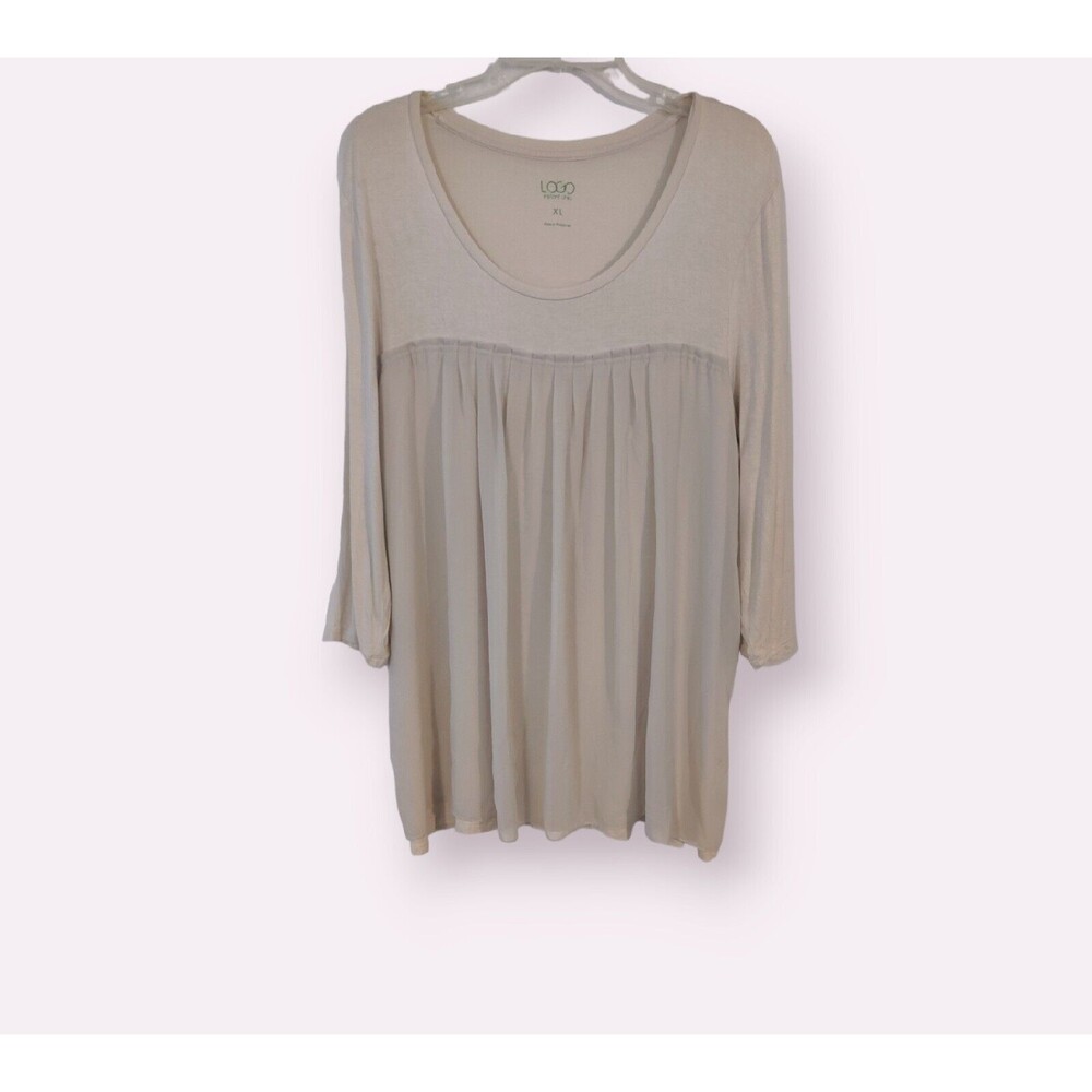 Logo Instant Chic Lori Goldstein Oatmeal 3/4 Sleeve Swing Top Blouse sz XL